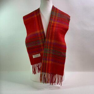 John Hanly Vintage Ireland Lambswool Red Tartan Scarf – Cozy Classic Winter Wrap